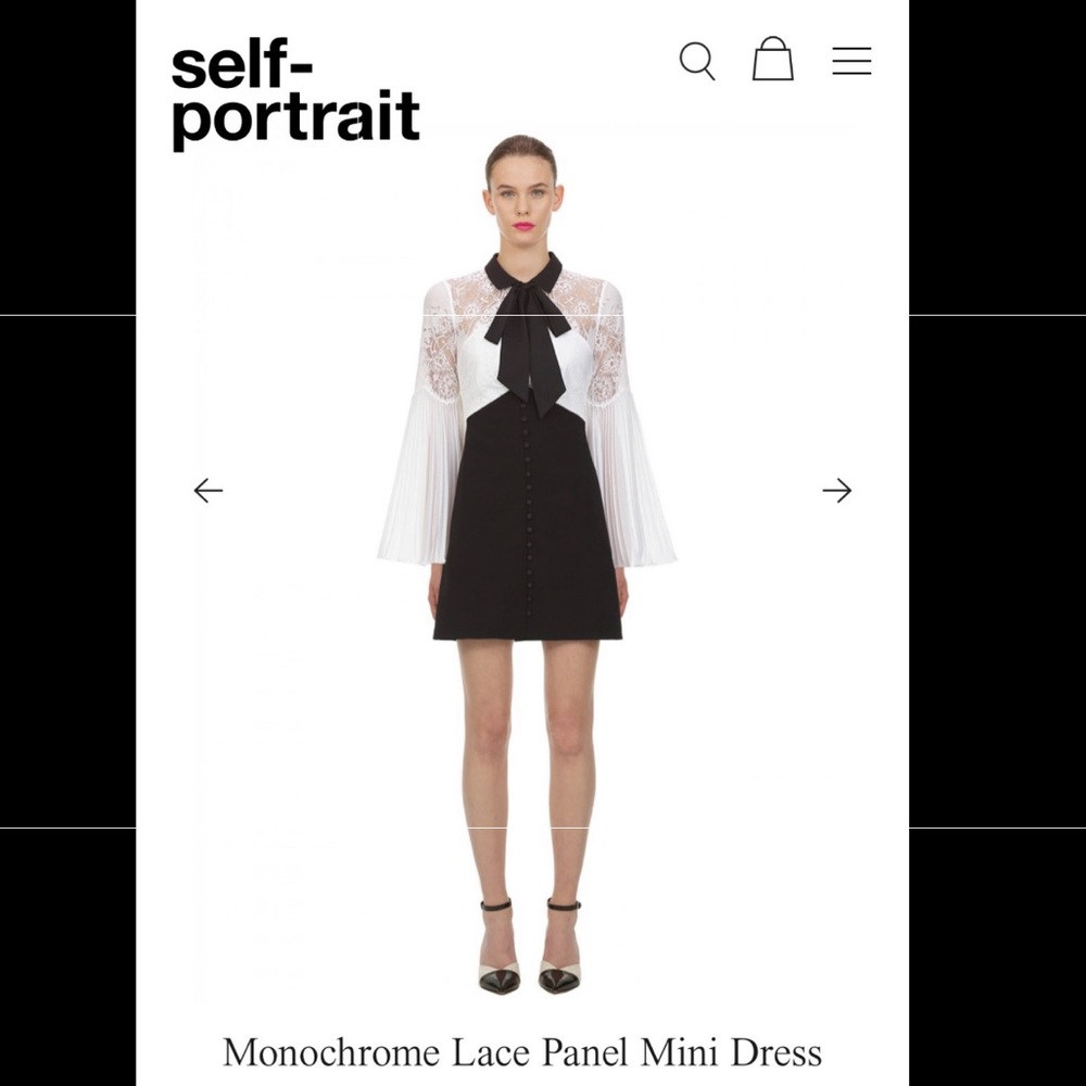 Self-Portrait Black and White Lace Panel Mini Dress